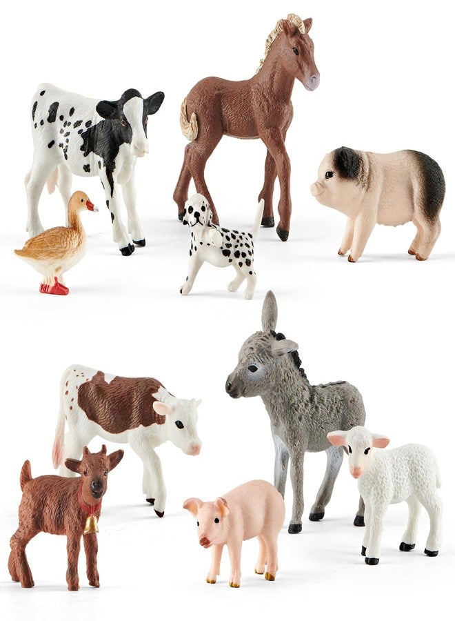 Divwa 10 Pcs Baby Plastic Farm Animal Toy Figure Set for Toddler Kid 3-5 5-7 Cow Horse Goat Sheep Pig Donkey Goose Dog - Image 1
